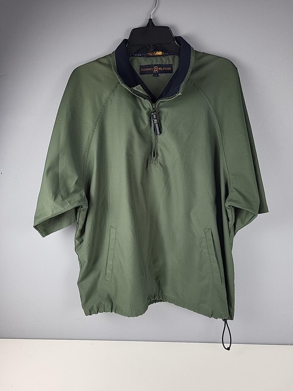 Tommy Hilfiger Windbreaker Men's Large 1/4 Zip Golf Short Sleeve Pullover Green